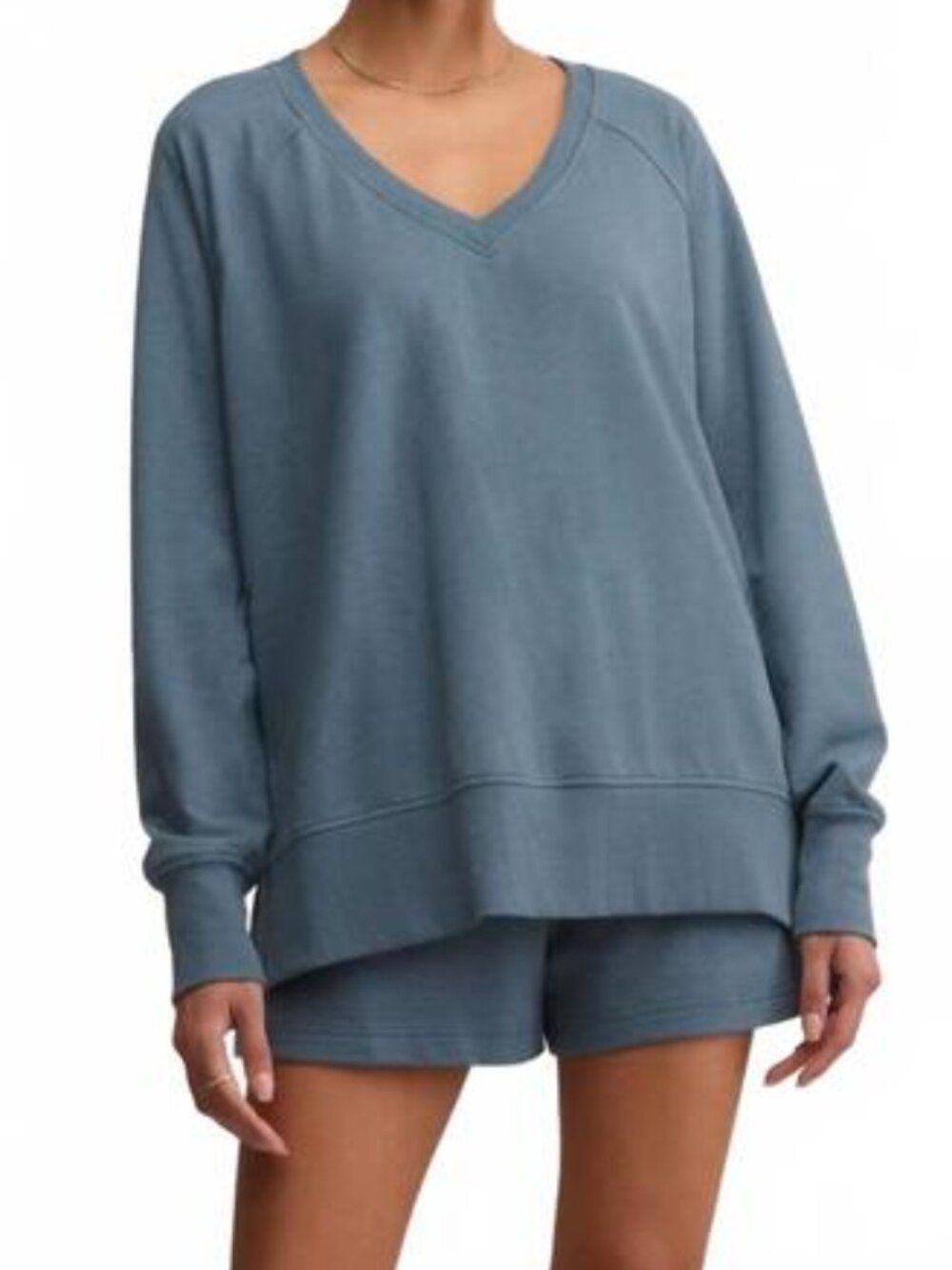 Z SUPPLY Weekender V-neck Sweatshirt in Boathouse Womens Medium Relaxed Fit NEW